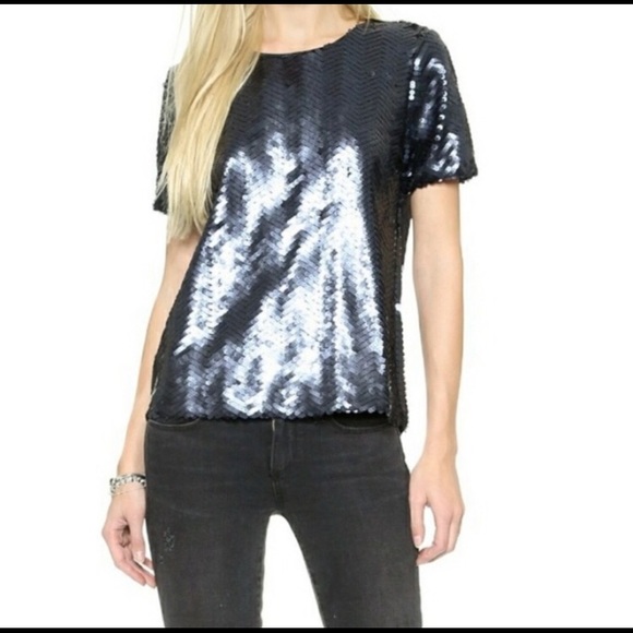 J.O.A. Blue Sequin Chevron Top Anthropologie - Picture 3 of 5